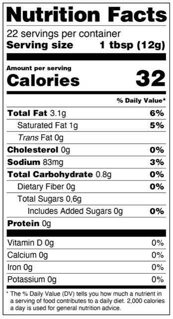 VMAYO Carrot Nutrition Label